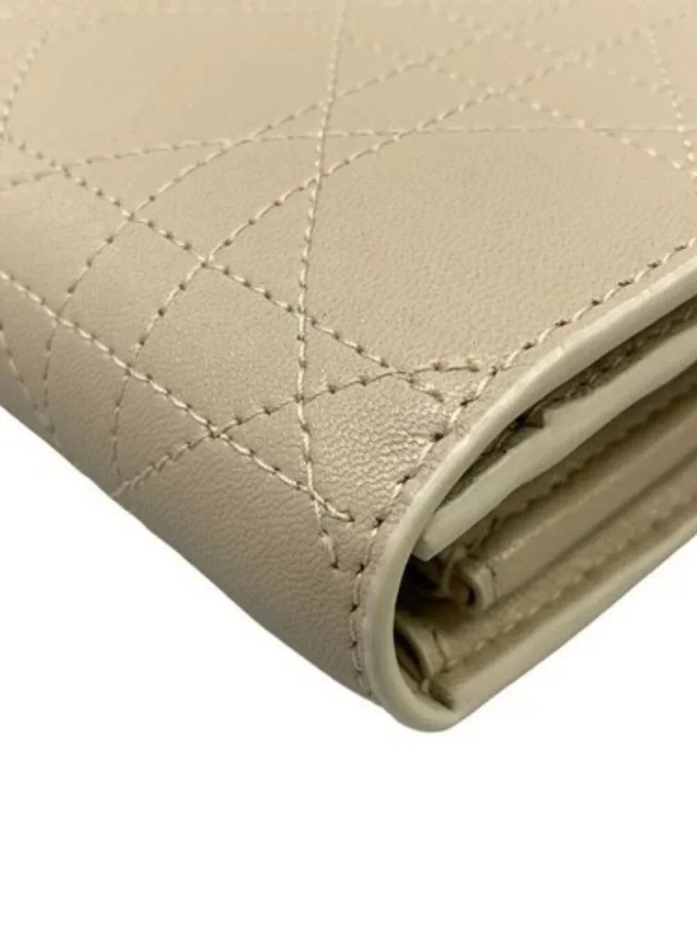 DIOR/ChristianDior Cannage Stitch S4608OSQM73UU Beige Leather Long Wallet